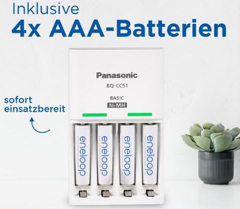 Panasonic eneloop Basic Ladegerät + 4 eneloop AAA Akkus für 15,39€ (statt 27€)