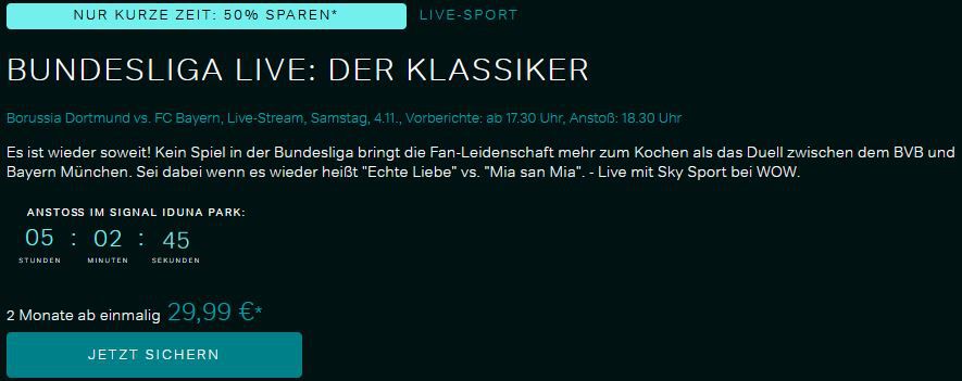 🔥 2 Monate WOW TV Live Sport für einmalig 29,99€ (statt 50€)