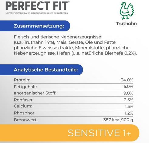 5 x 1,4Kg Perfect Fit Sensitive Trockenfutter, Truthahn für 24,48€ (statt 32€)