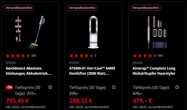 Dyson Brandweek: MwSt. (15,966%) geschenkt auf Staubsauger, Luftreiniger und mehr