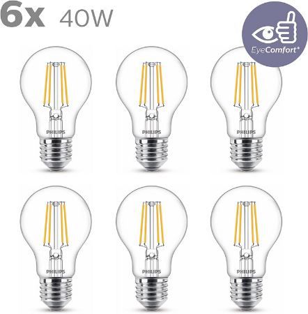 6er Pack Philips LED Classic E27 Lampe, 4,3 W für 13,99€ (statt 18€)