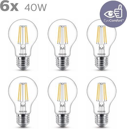 6er Pack Philips LED Classic E27 Lampe, 4,3 W für 13,99€ (statt 19€)