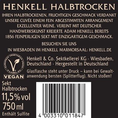 6 x Henkell Sekt Halbtrocken, 0,75L ab 26,60€ (statt 35€)