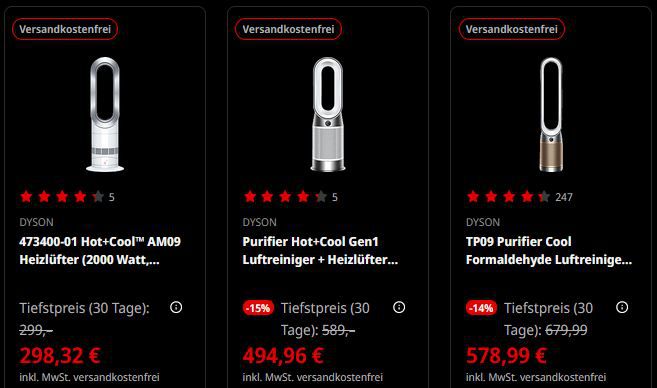 Dyson Brandweek: MwSt. (15,966%) geschenkt auf Staubsauger, Luftreiniger und mehr