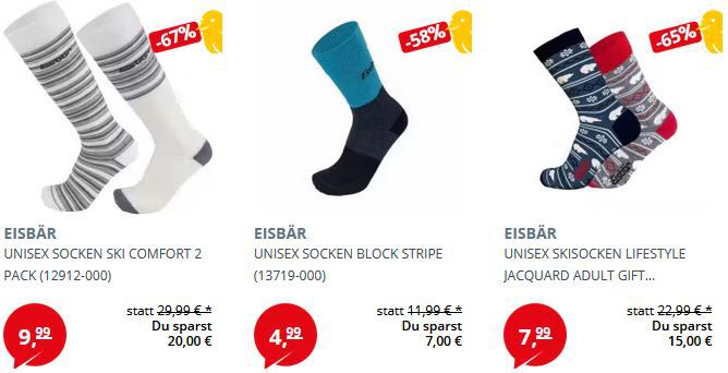 Picksport: Eisbär Socken für Herren, Damen und Kinder ab 4,99€ + 20% Extra