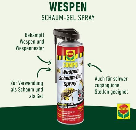 🐝 Compo Wespen Schaum Gel Spray inkl. Sprührohr für 6,99€ (statt 11€)