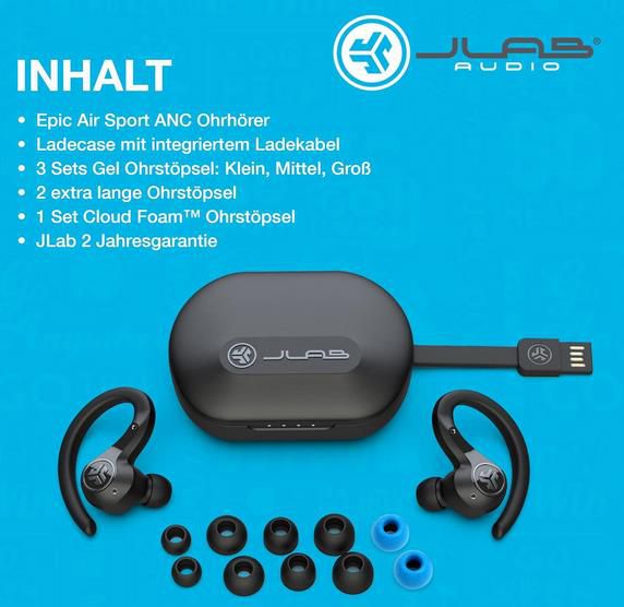 JLAB Epic Air Sport ANC In ear Kopfhörer Bluetooth für 69,99€ (statt 100€)