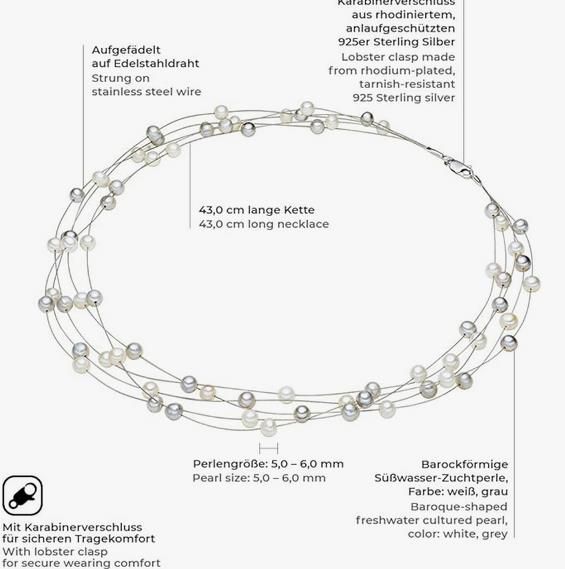 Valero Pearls Sterling Silber Kette Süß­was­ser Zucht­per­le für 34,36€ (statt 47€)