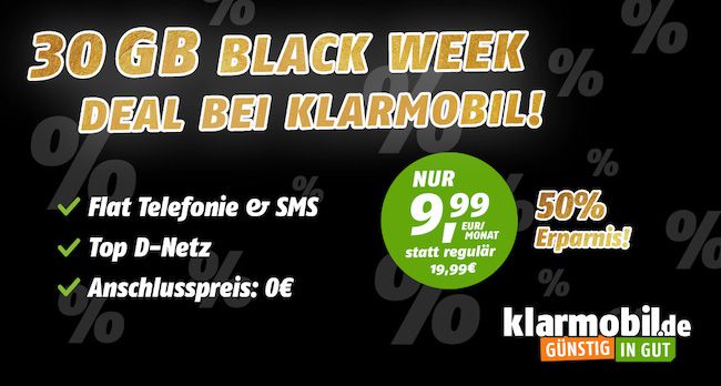 Vodafone Tarife von klarmobil mit 30GB / 40GB / 50GB + Allnet ab 9,99€ mtl.