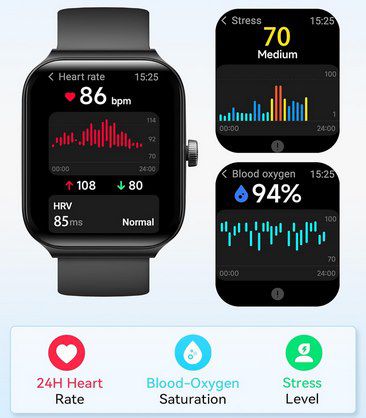 Smartwatch mit 100 Sportmodi, Herzfrequenz  & SpO2 Tracking für 25,19€ (statt 60€)