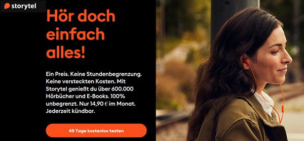 45 Tage GRATIS Zugang zu Hörbüchern und E Books bei Storytel