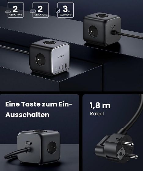 UGREEN DigiNest 65W USB C Würfel mit 3 Steckdosen für 51,99€ (statt 70€)