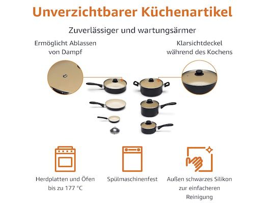 Amazon Basics 11 teiliges Kochgeschirr Set für 52,11€ (statt 73€)