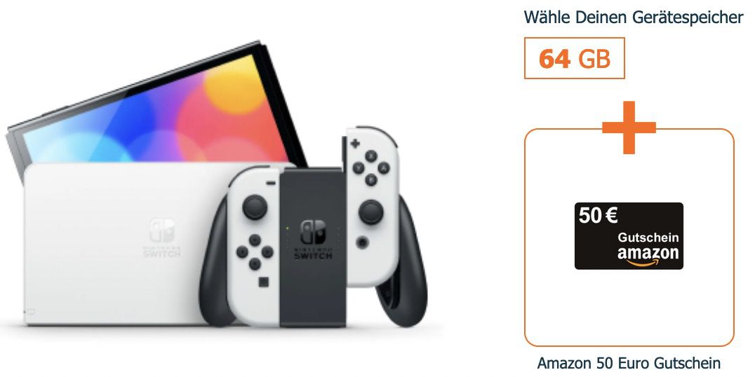 Nintendo Switch OLED für 1€ + Vodafone Flat 20GB für 19,99€ + 50€ Amazon + 10€ Bonus
