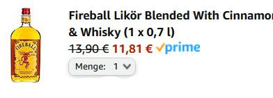 Fireball Cinnamon Whisky 33% ab 11,58€ (statt 17€)