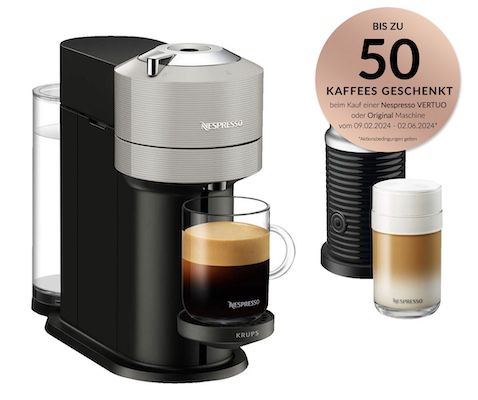 Krups XN 910B Nespresso Vertuo Next + Aeroccino 3 für 57,75€ (statt 99€) + gratis Kapseln