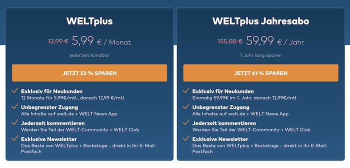1 Jahr WELTplus inkl. Bundesliga Highlights für 59,99€ (statt 156€)