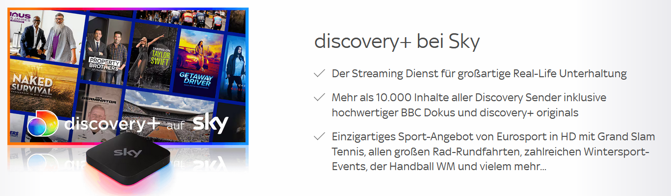 1 Jahr discovery+ Gratis für Sky Bestandskunden