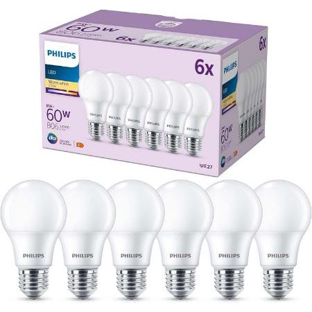 6er Pack Philips Classic LED E27 Lampe, 60W, warmweiß für 11,99€ (statt 18€)