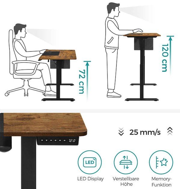 👨‍💻 Songmics Höhenverstellbarer Schreibtisch (60x140) für 76,99€ (statt 90€)