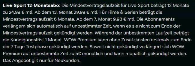 Filme TV: 40€) + Serien Abo 6 24,99€ mtl. Monate für Live-Sport + WOW (statt Mon. 12