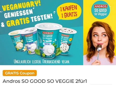 Verlängerung! Couponplatz: Veggie Joghurt von Andros kaufen und 1x gratis dazu
