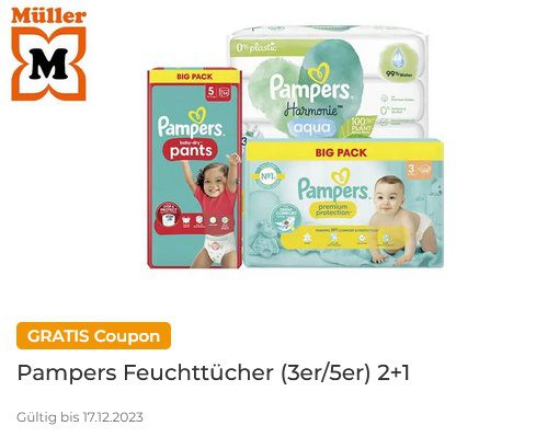 Couponplatz: 2x Pampers Big Packs kaufen und 1x Feuchttücher gratis dazu