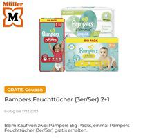 Couponplatz: 2x Pampers Big Packs kaufen und 1x Feuchttücher gratis dazu