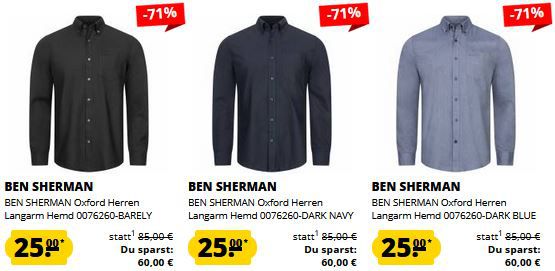 Ben Sherman Langarm Hemden für 25€ zzgl. Versand (statt 33€)