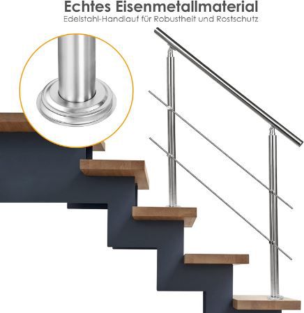 Jopassy Edelstahl Treppengeländer mit Querstreben, 120cm für 46,89€ (statt 67€)