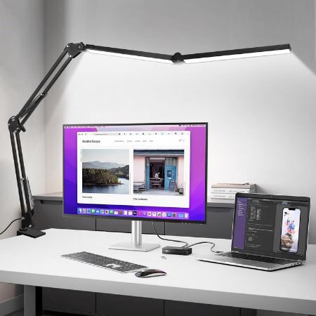 SAVSOO LED Schreibtischlampe mit flexiblem Doppelkopf für 27,99€ (statt 56€)