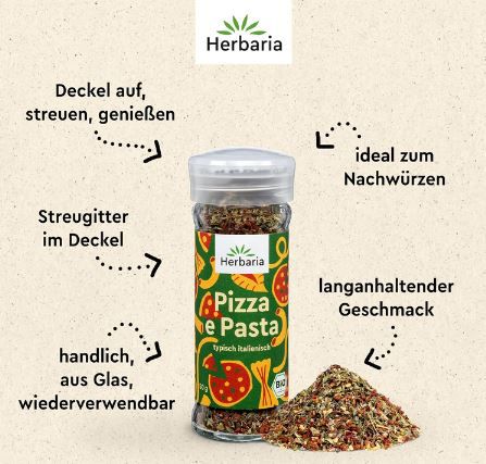 Herbaria Pizza e Pasta Bio Gewürz, 50g Streuer ab 3,74€ (statt 5€)