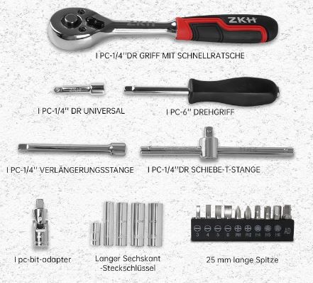 ZKH Steckschlüsselset mit Umschaltknarre, 52 tlg. für 19,34€ (statt 43€)