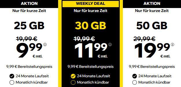 CyberSIM Tarife   z.B. 1&1 Allnet 30GB 5G für 11,99€ mtl. (monatlich kündbar)