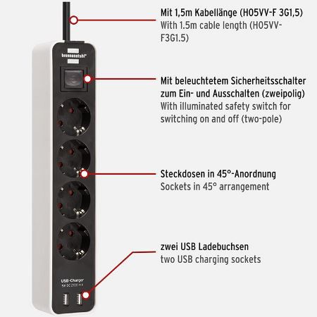 Brennenstuhl Ecolor 4 Fach Steckdosenleiste mit USB für 11,93€ (statt 17€)