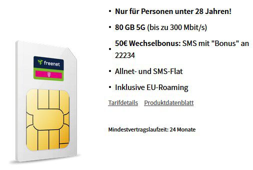 🔥 Junge Leute: Telekom Allnet 80GB 5G (!) für 24,95€ mtl + 50€ Bonus + 300€ Coupon