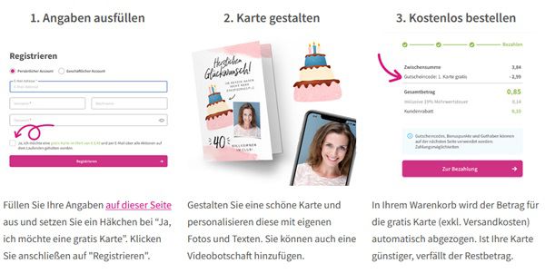 send a smile: Neukunden Karte gratis gestalten & verschicken + Porto