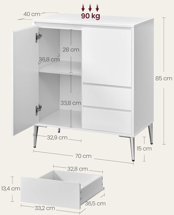 VASAGLE Sideboard mit 2 Schubladen in Weiß für 55,99€ (statt 70€)