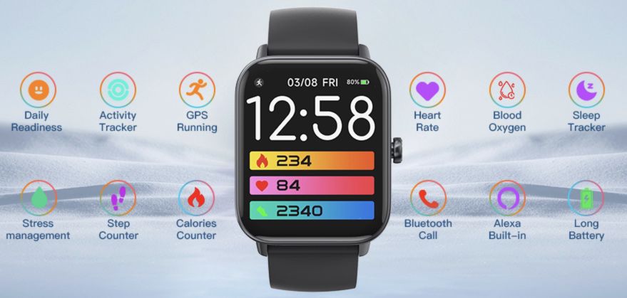 Smartwatch mit SpO2, Herzfrequenz & Schlafmonitor für 17,99€ (statt 50€)