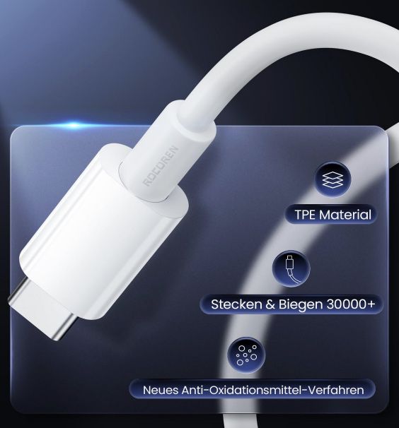 3x Rocoren USB C Ladekabel (60W) mit 2x 2m & 1m für 8,94€ (statt 18€)
