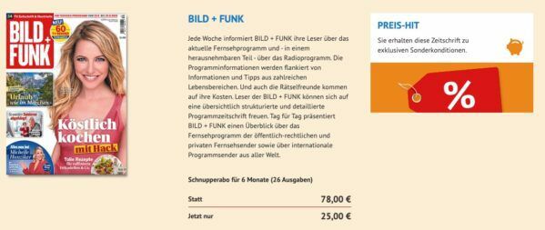 26 Ausgaben Bild + Funk Abo 🗞️ direkt nur 25€ (statt 78€)