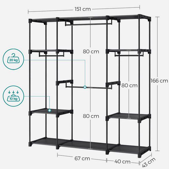 SONGMICS offener Kleiderschrank mit 4 Hängefächern für 33,99€ (statt 50€)