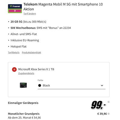 Xiaomi 13T Pro + Xbox Series X für 99€ + Telekom Allnet 20GB 5G für 39,96€ mtl. + 50€ Bonus