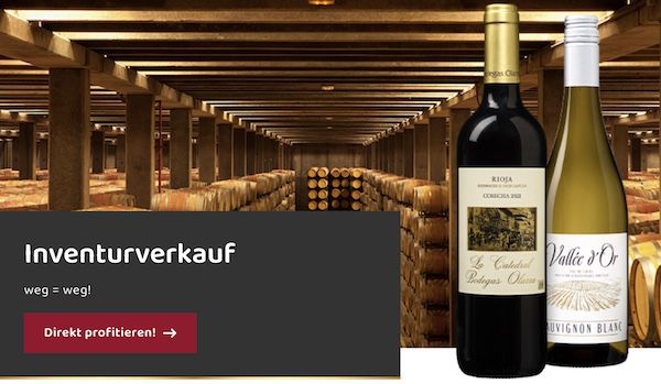 Inventurverkauf bei der Weinbörse mit 20€ Rabatt ab 60€ + gratis Versand