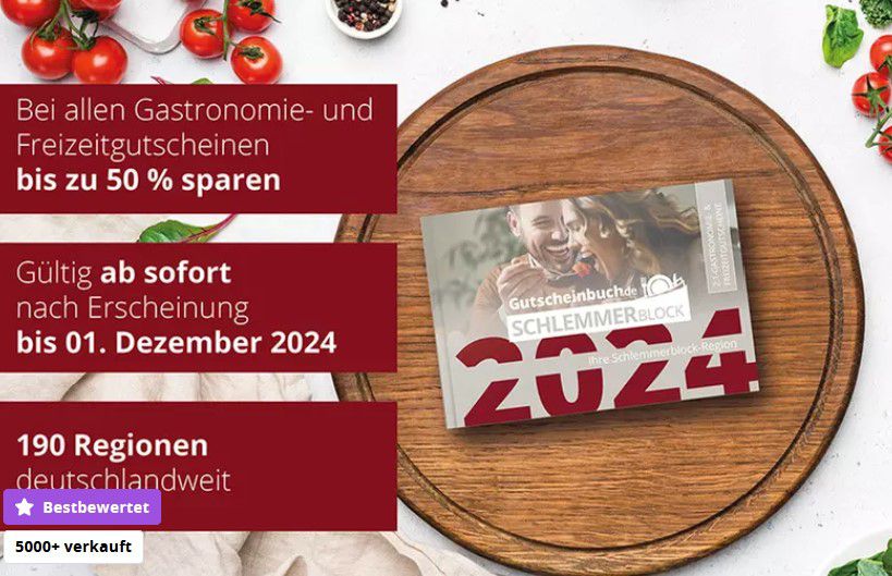 Gutscheinbuch.de: Schlemmerblock 2024 für 15€ (statt 45€)