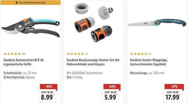 Gardena Angebote bis  58%   z.B. Astschere ab 12,99€ (statt 30€)