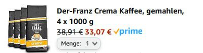 4kg Der Franz Crema Kaffee gemahlen für 36,89€ (statt 44€)