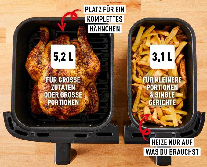 Tefal EY9018 Dual Easy Fry Doppelkammer Heißluftfritteuse für 129,99€ (statt 180€)