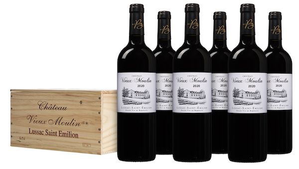 6 Flaschen Château Vieux Moulin Lussac Saint Émilion mit Holzkiste für 34,99€ (statt 65€)