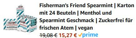 24 x 25 g Fishermans Friend Spearmint ab 15,27€ (statt 25€)